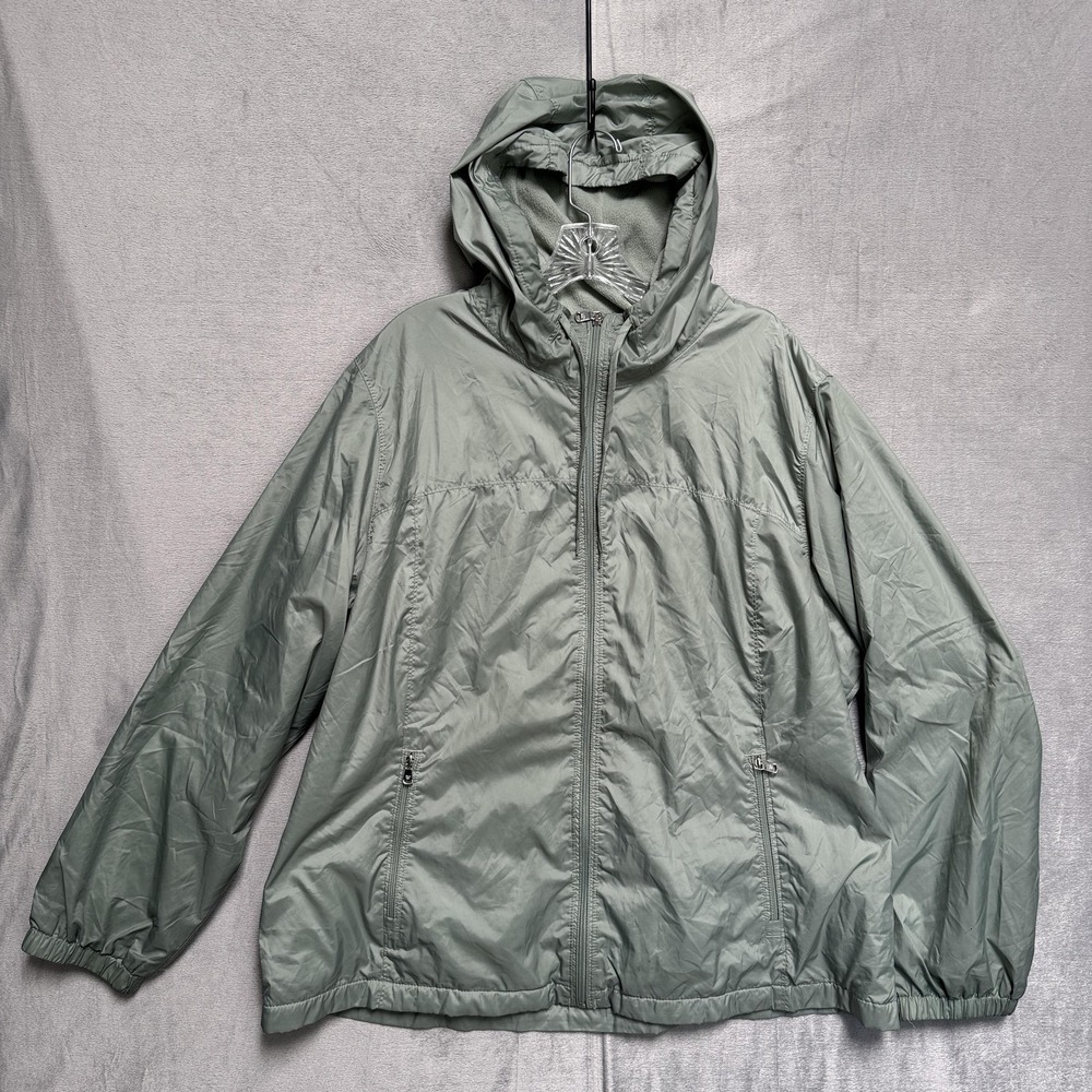 Calvin Klein Jacket Womens 2XL Green‎ Windbreaker Hooded Lined Full Zip Pockets